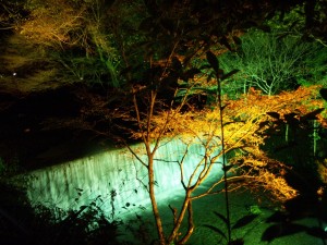 貴船川の滝のライトアップ