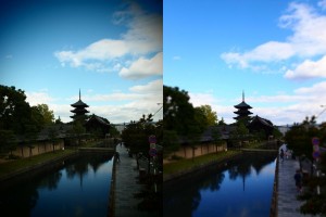 東寺　（左：トイカメラ、右：ジオラマ）